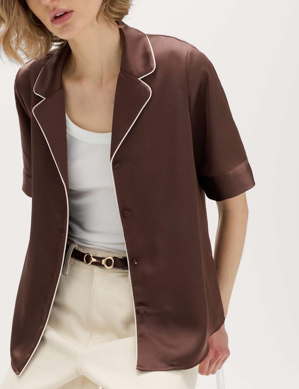 Marks & Spencer M&S Chocolate Satin Collared Shirt