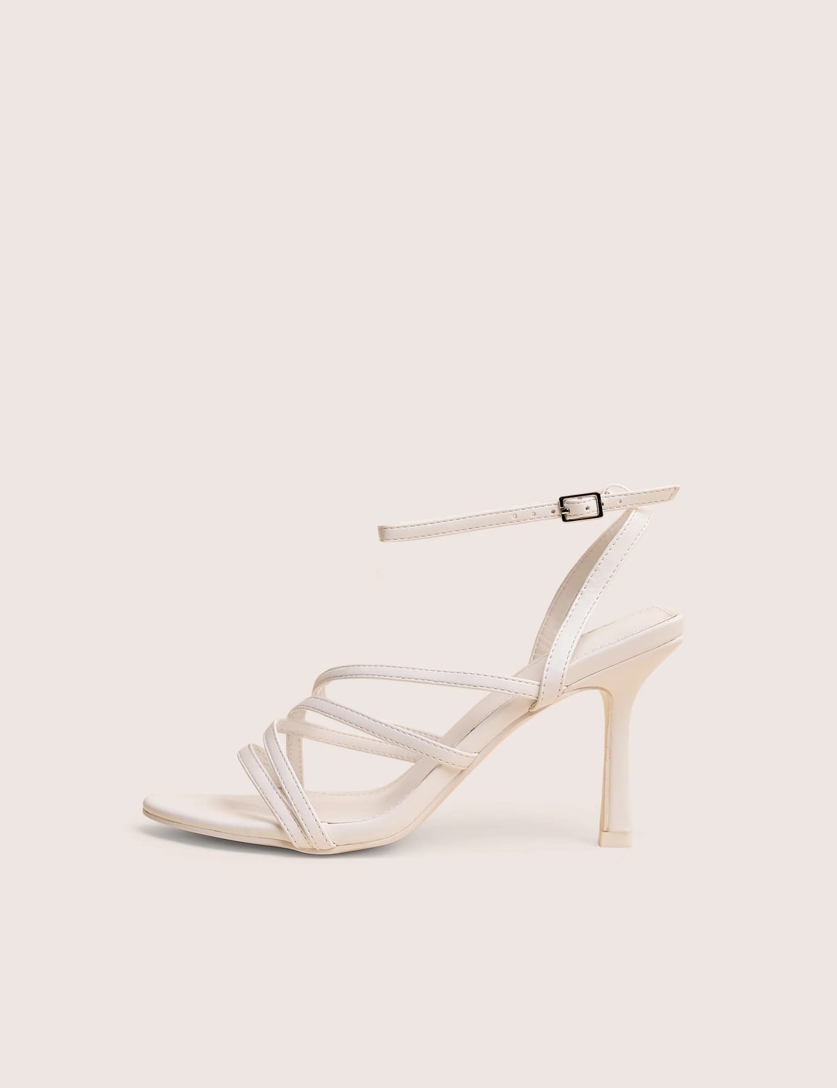 Public Desire Free Spirit White Strappy Round Toe Mid Heels - 1