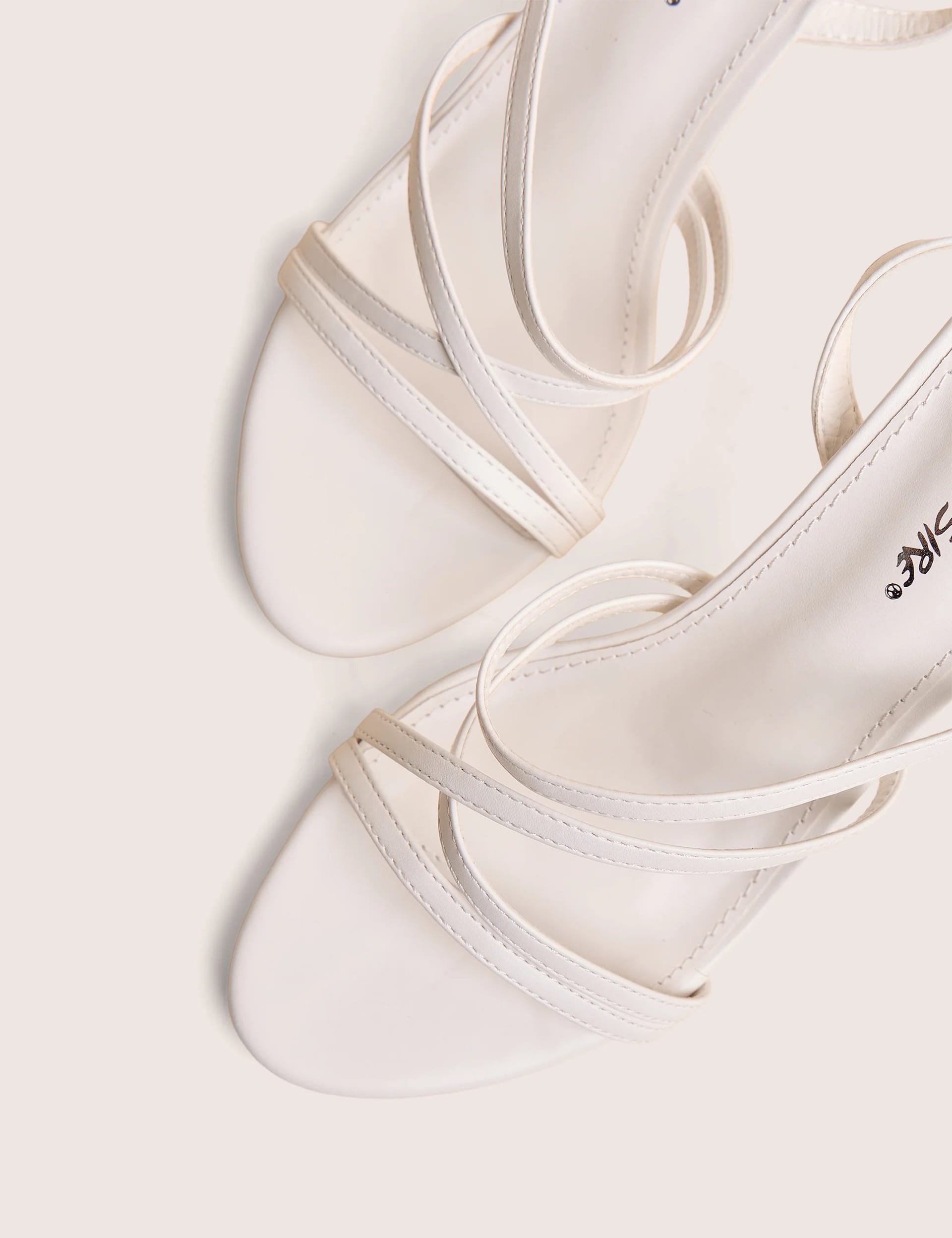 Public Desire Free Spirit White Strappy Round Toe Mid Heels - 4