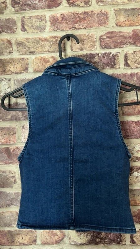 Pull & Bear Pull & Bear Women's Light Blue Denim Waistcoat Vest Size S Cropped Ruched Zip Up