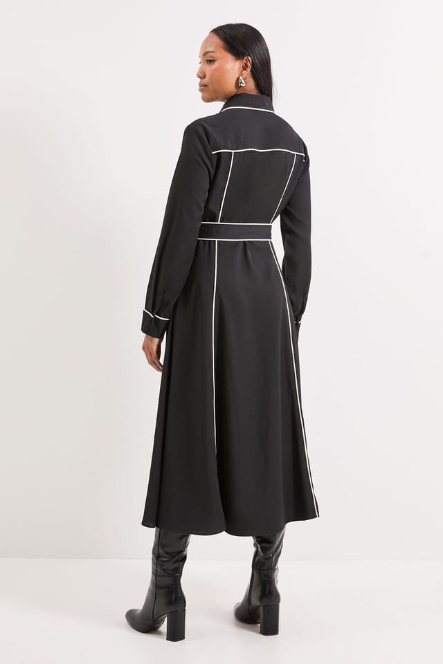 Principles Principles Women's Tailored Crepe Contrast Midi Dress in Black - 3