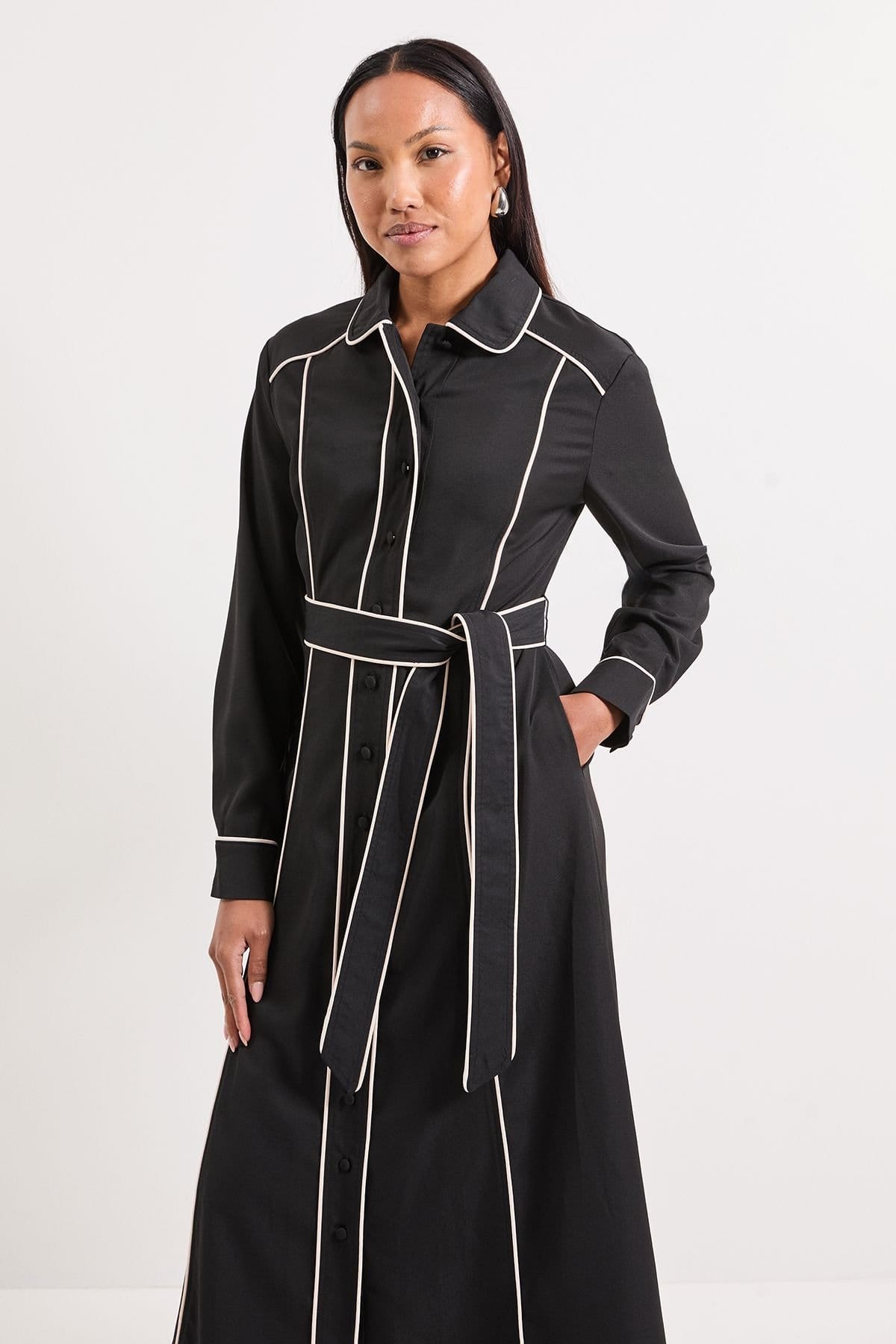 Principles Principles Women's Tailored Crepe Contrast Midi Dress in Black - 4