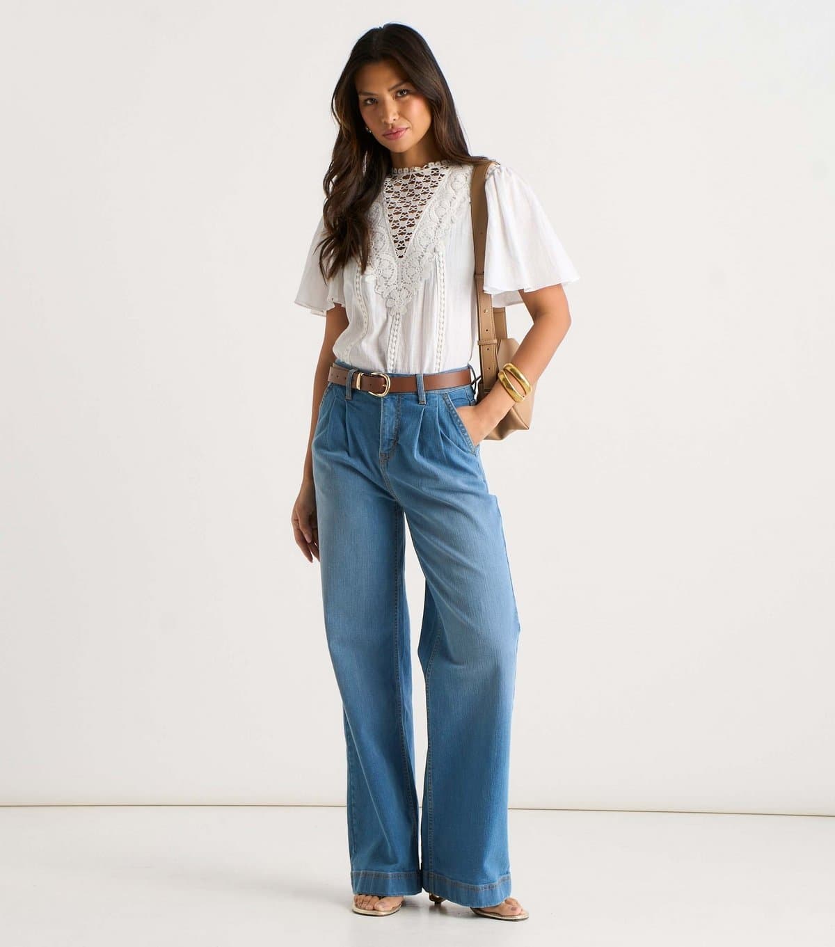 Gini London Women's Blue Pleated Leg Jeans Gini London New Look
