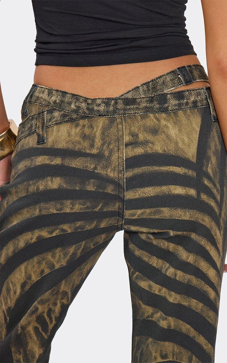 EGO Dipped Low Waist Flared Leg Trousers In Brown Spiral Print, Women's Size UK 6 - 2