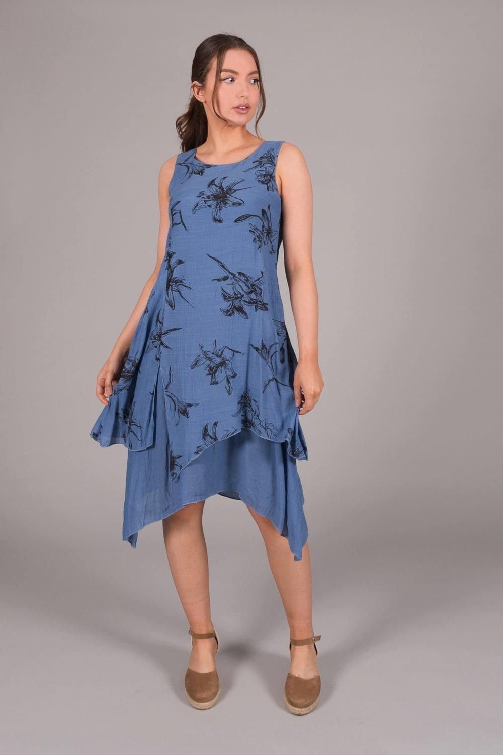 SOLO SOLO Women's Layered Daffodil Print Dress in Blue - 2