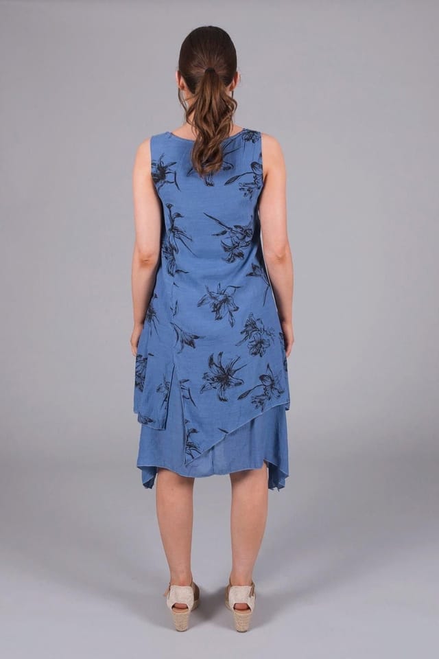 SOLO SOLO Women's Layered Daffodil Print Dress in Blue - 2