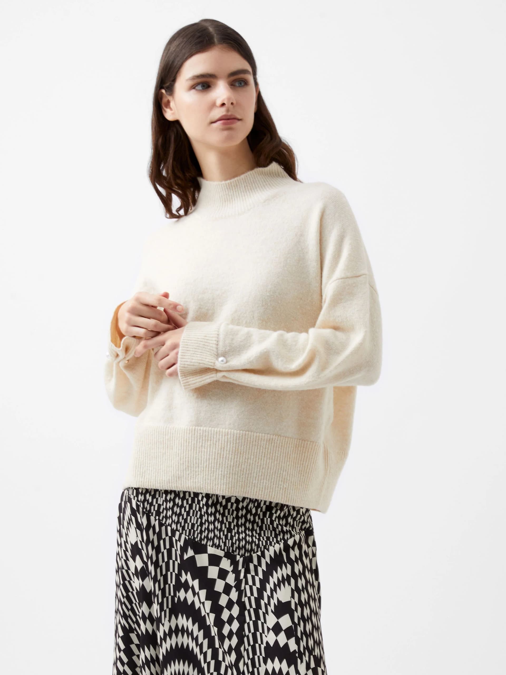 French Connection Kezia Pearl Cuff Detail Jumper Classic Cream