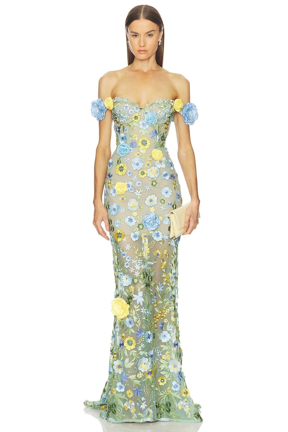 revolve Portofino Floral Jasmine Off The Shoulder Gown