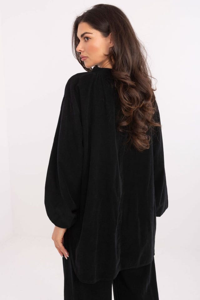 Love Lace Love Lace Women's Casual Heart Neck Puff Sleeve Shirt Blouse in Black - 3