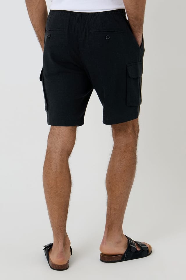 Threadbare Threadbare Men's Linen Blend Cargo Shorts in Black - 2