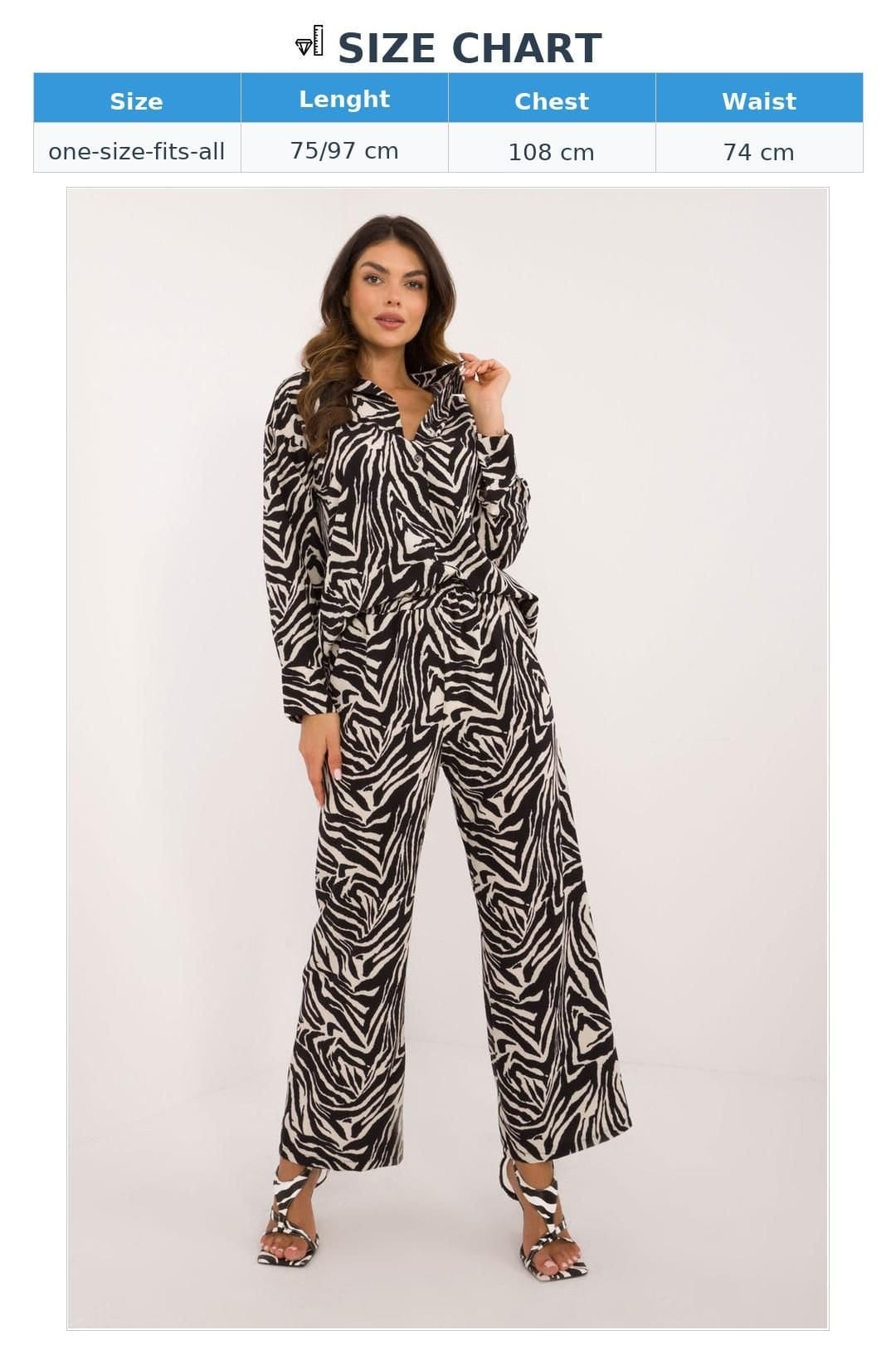 Love Lace Love Lace Women's Animal Print Button Shirt Wide Leg Pants Set in Black - 4