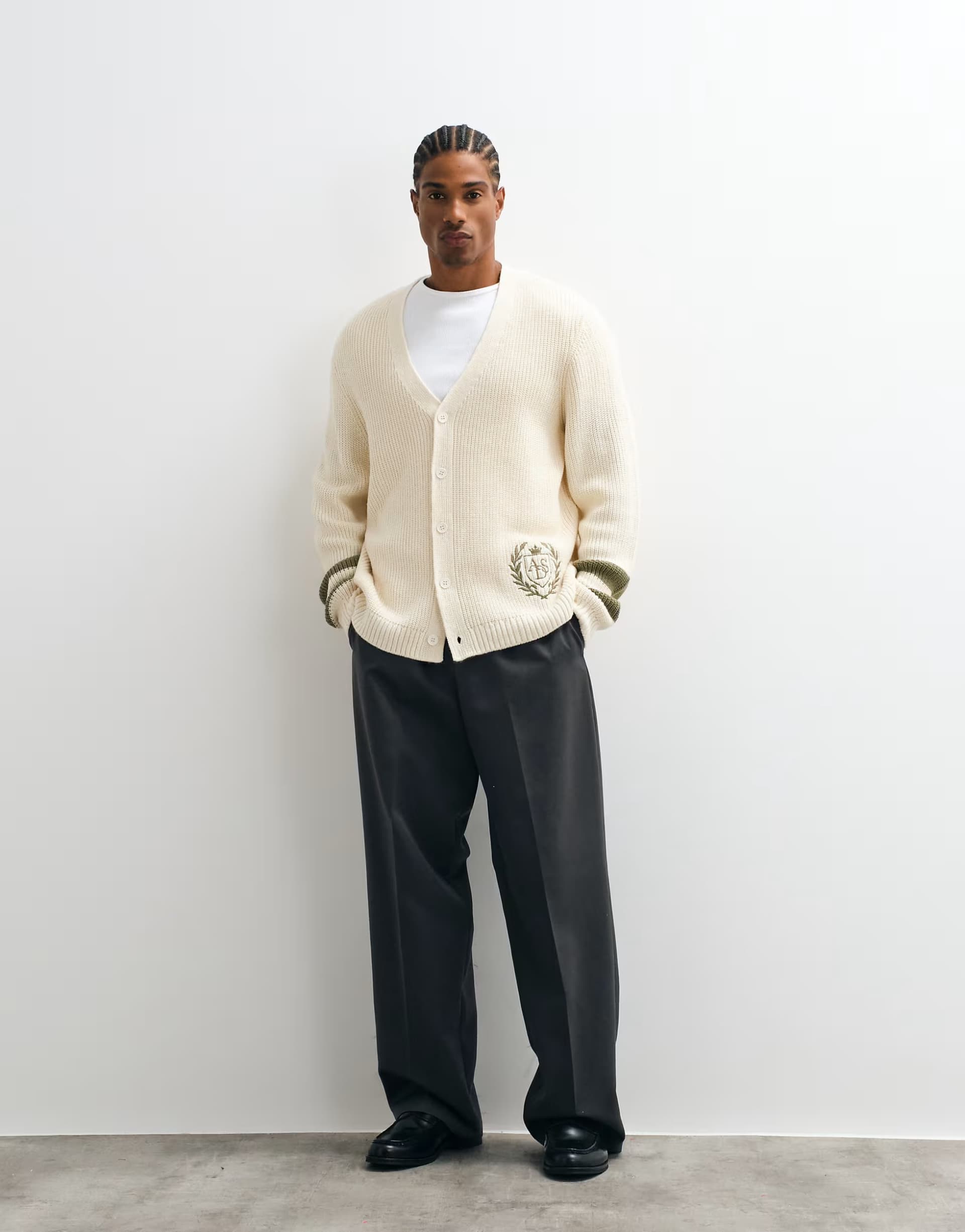 ASOS ASOS DESIGN oversized knitted cardigan in ecru with embroidery