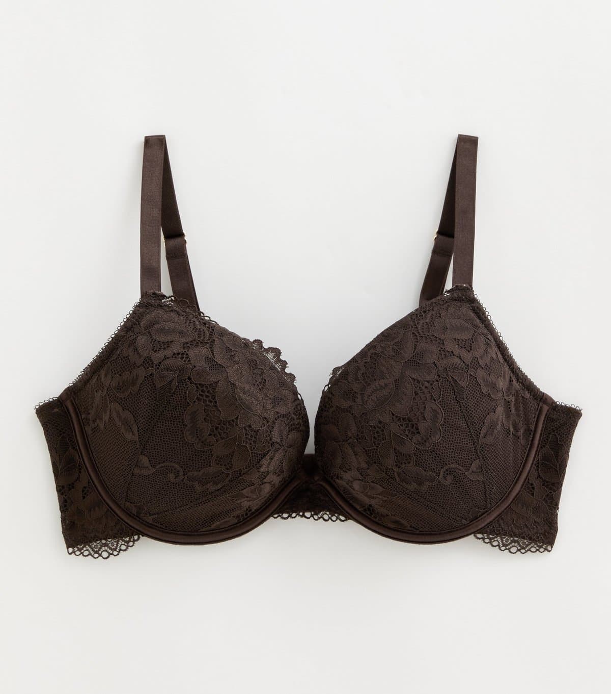 New Look Women's Dark Brown Floral Lace Plunge DD Plus Bra New Look