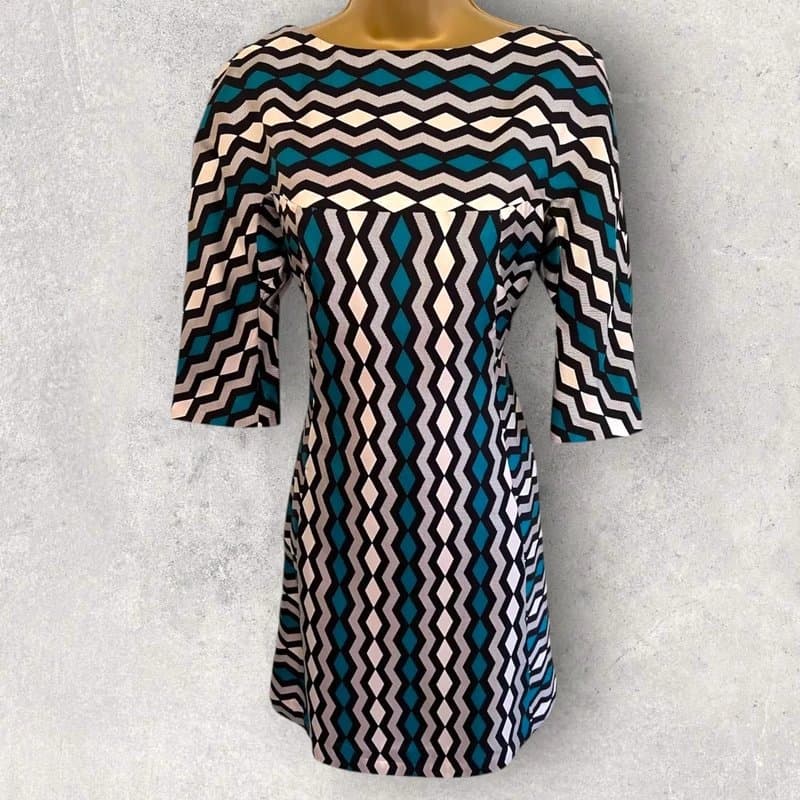 Milly Milly New York Teal Black Short Sleeve Silk Dress US 4 UK 8