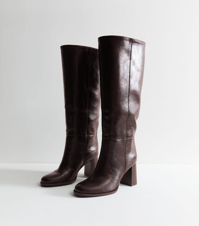 New Look Women's Dark Burgundy Faux Leather Pull On Stacked Heel Boots New Look - 3