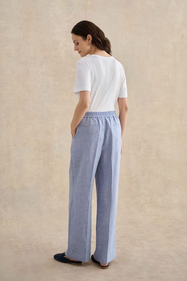 Hobbs London Hobbs London Women's Estella Mid-Rise Wide-Leg Linen Trousers in Light Blue - 3