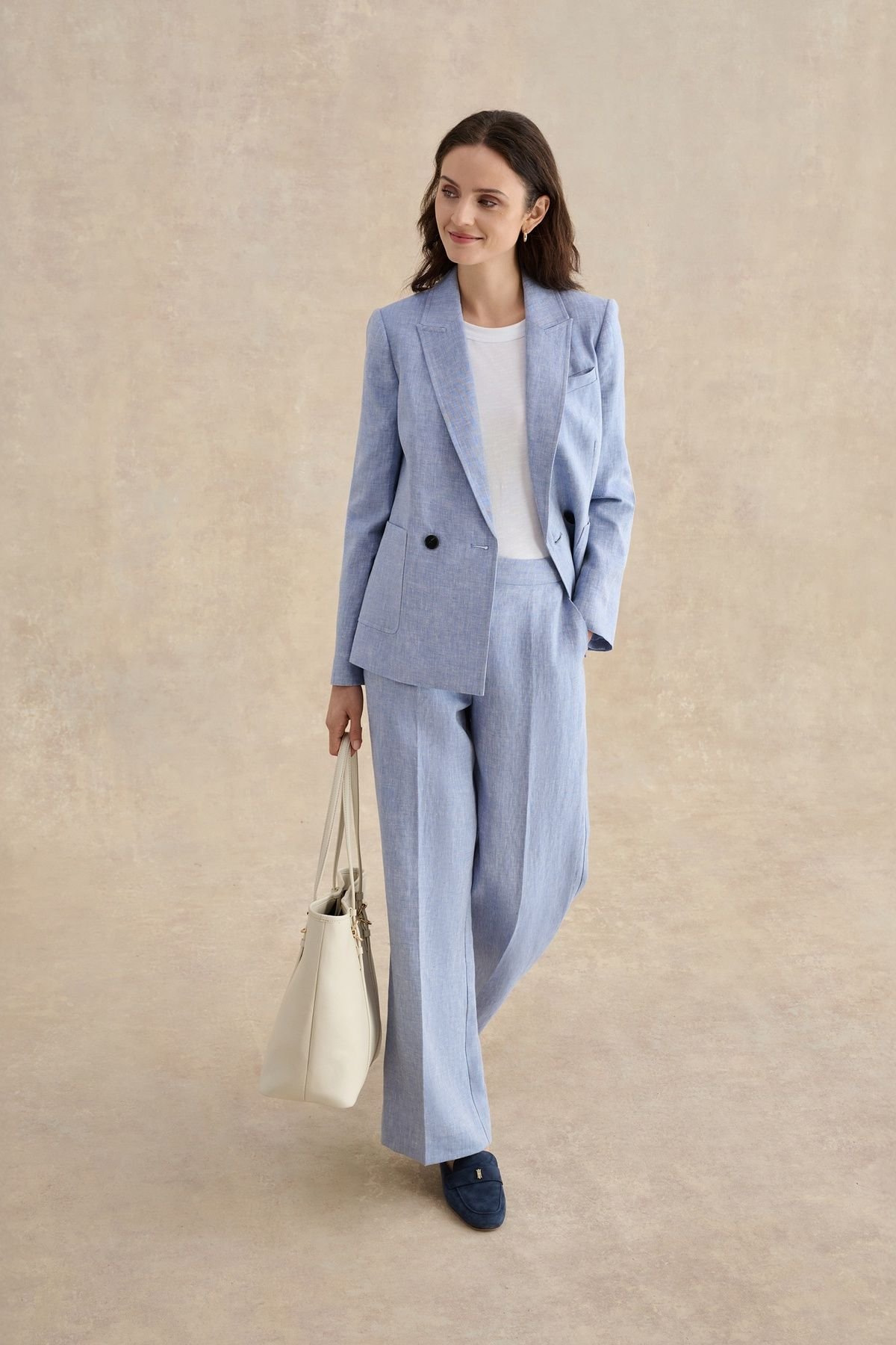 Hobbs London Hobbs London Women's Estella Mid-Rise Wide-Leg Linen Trousers in Light Blue - 4