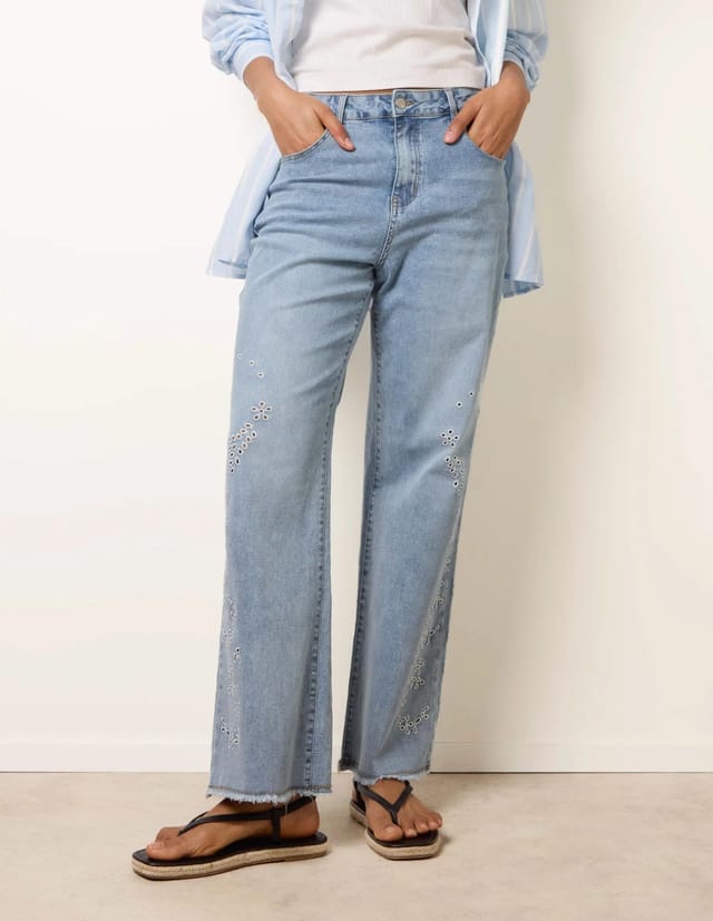 Blue Vanilla Broidery Side Detail Jeans - 2