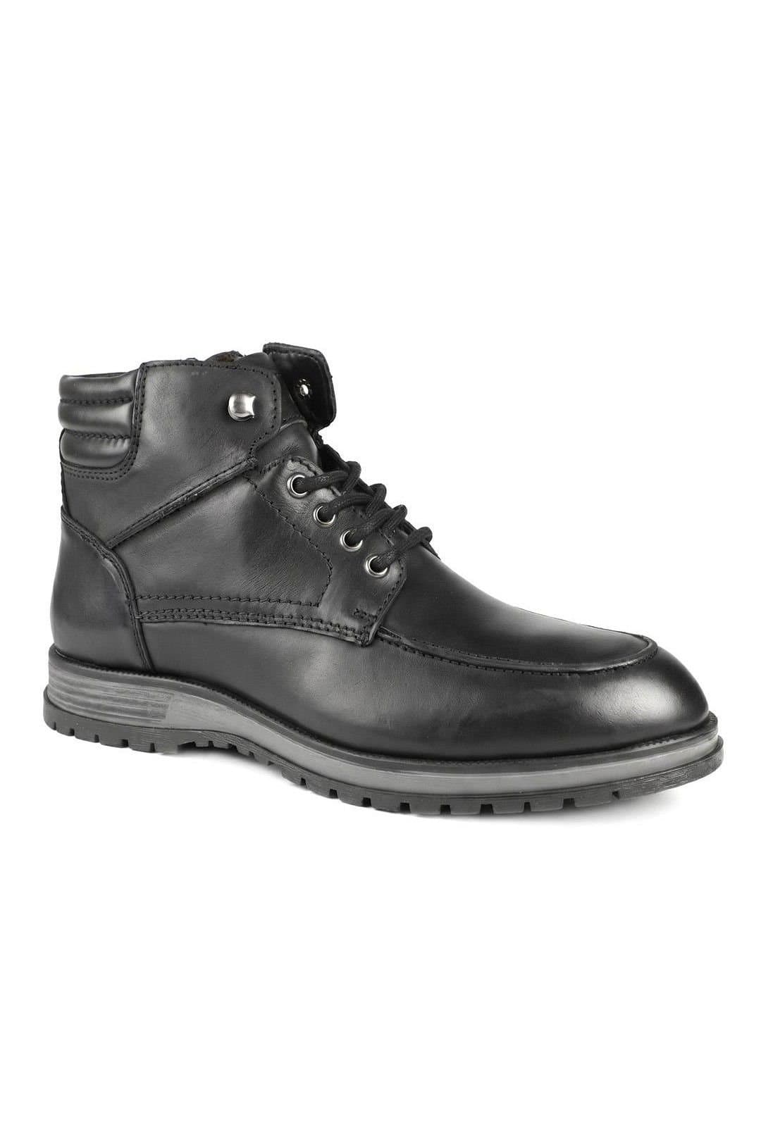Pavers Pavers Men's Wide Fit Leather Boots With Padded Ankle Cuff in Black