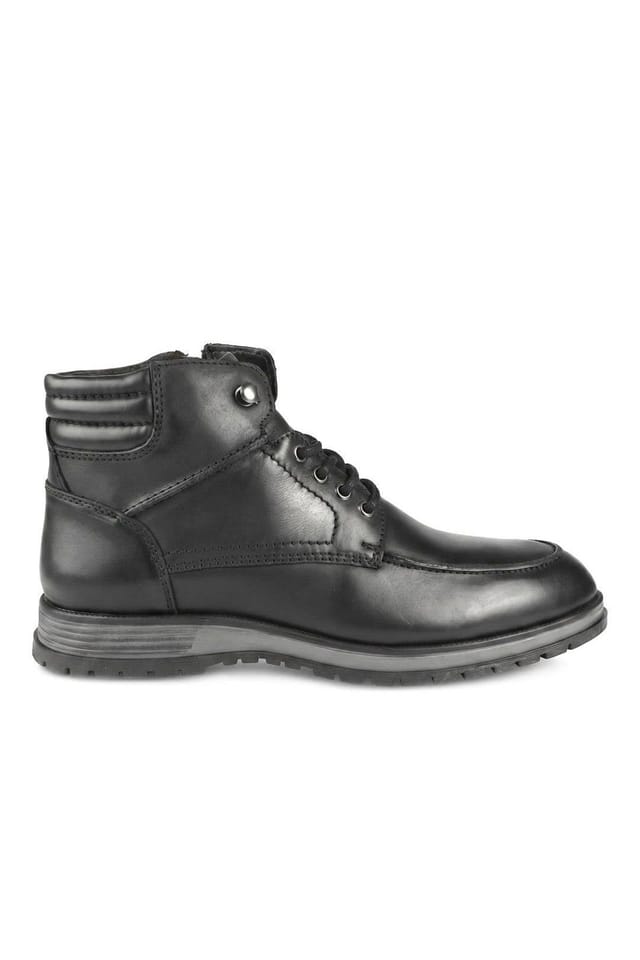 Pavers Pavers Men's Wide Fit Leather Boots With Padded Ankle Cuff in Black - 2
