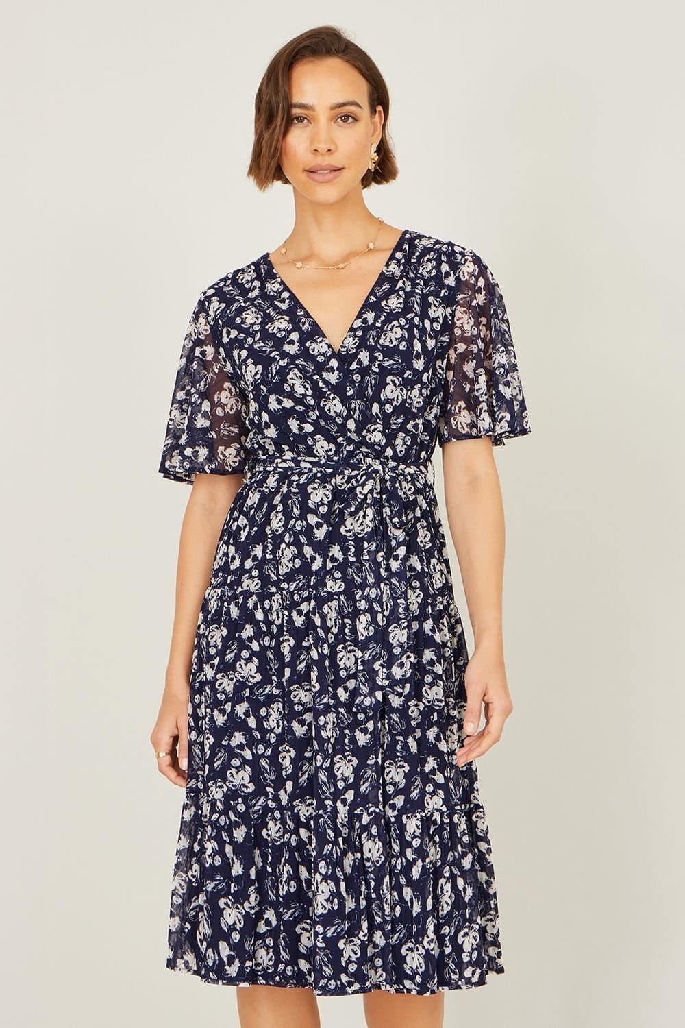 Yumi Yumi Women's Navy Floral Mesh Wrap Dress