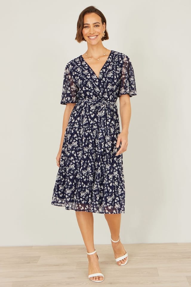 Yumi Yumi Women's Navy Floral Mesh Wrap Dress - 3