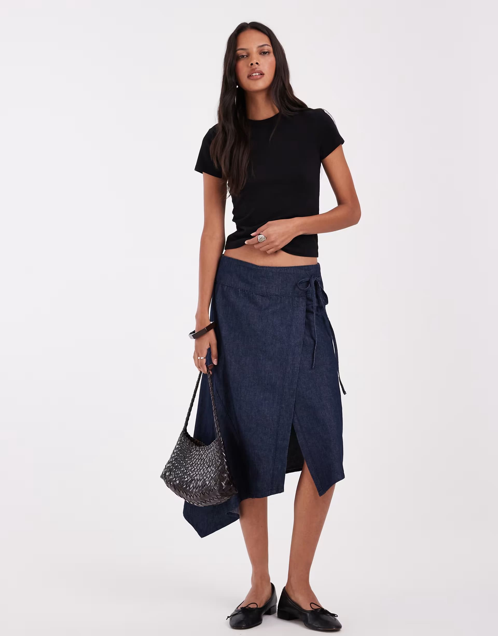 ASOS ASOS DESIGN denim asymmetric wrap skirt in rinse
