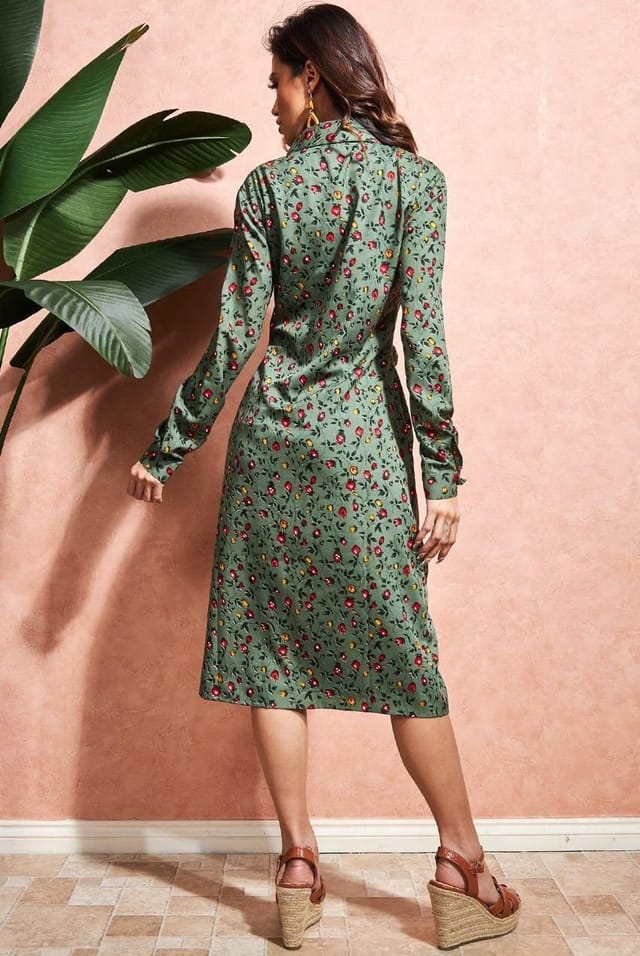 City Goddess City Goddess Women's Floral Print Shirt Dress in Pale Green - 2