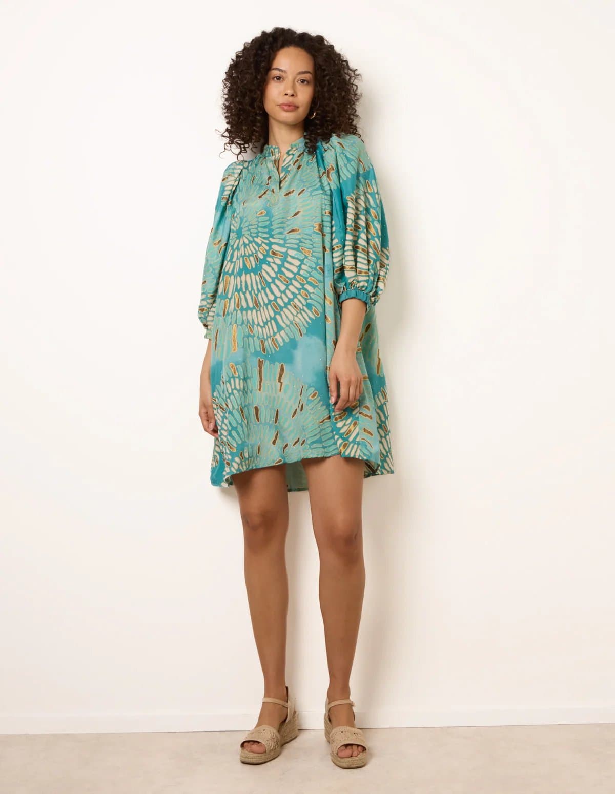 Blue Vanilla Diamante Tunic Dress With Puff Sleeve