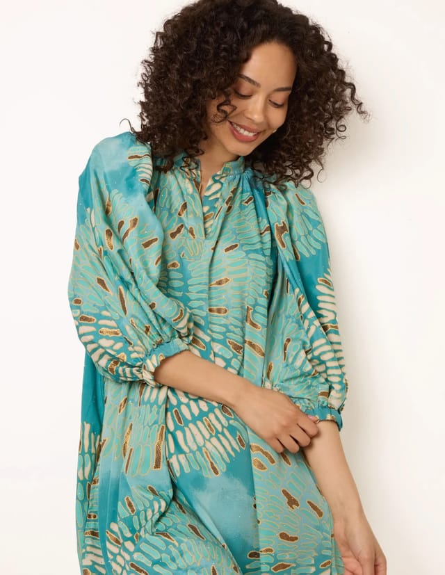 Blue Vanilla Diamante Tunic Dress With Puff Sleeve - 2