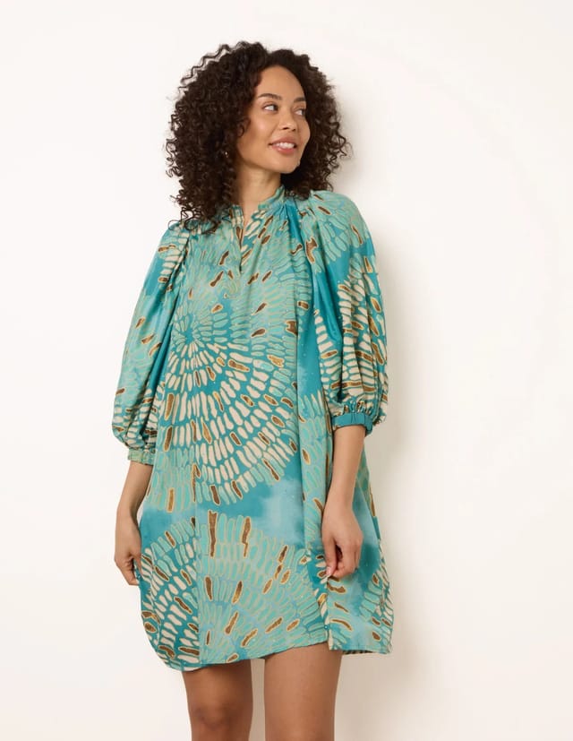 Blue Vanilla Diamante Tunic Dress With Puff Sleeve - 3