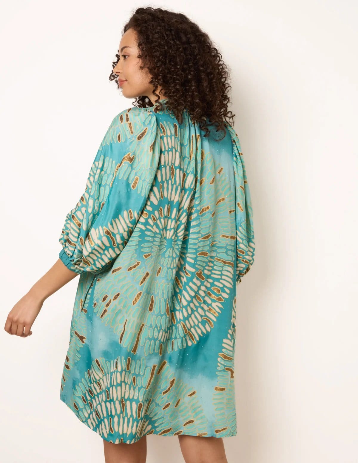 Blue Vanilla Diamante Tunic Dress With Puff Sleeve - 4