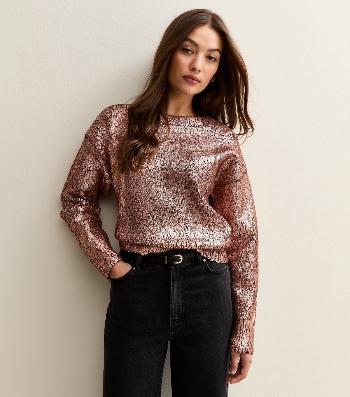 New Look Women's Bronze Foil Print Jumper New Look