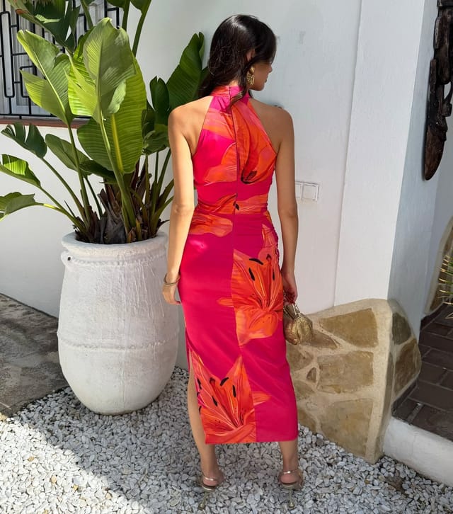 AX Paris Women's Pink Floral Halter Neck Draped Midi Dress AX Paris New Look - 3