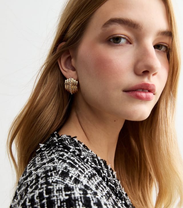 New Look Gold Tone Diamanté Chunky Hoop Earrings New Look - 2