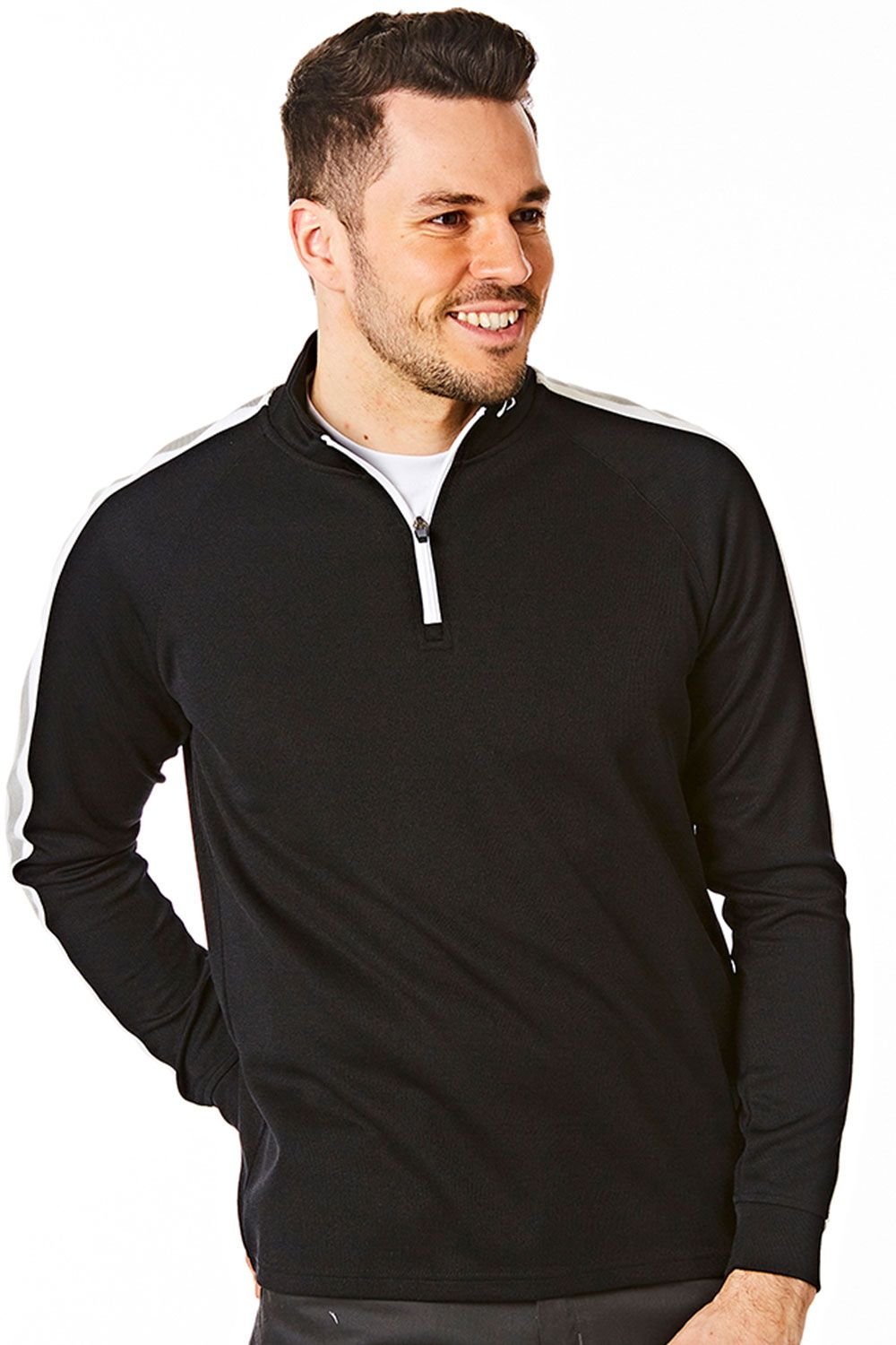Under Par Under Par Men's Zip Neck Rib Mid Layer in Black - 1