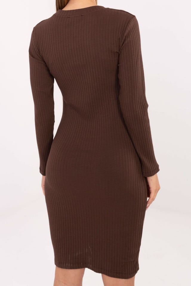 Love Lace Love Lace Women's Everyday Ribbed Cotton Pencil Dress with Sleeves in Brown - 3