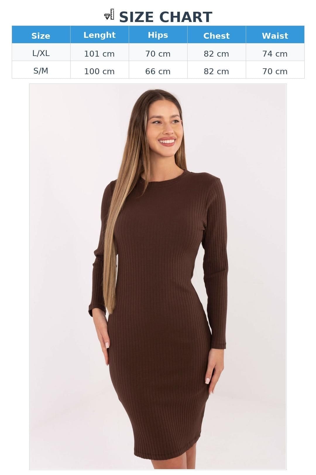 Love Lace Love Lace Women's Everyday Ribbed Cotton Pencil Dress with Sleeves in Brown - 4