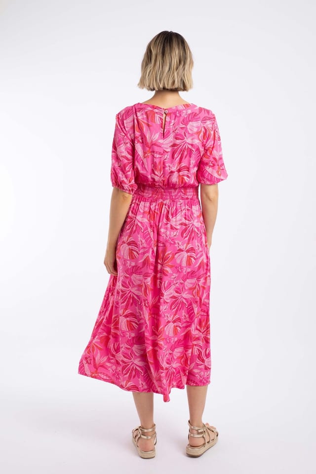 Weird Fish Weird Fish Women's Dilsha Printed Midi Dress in Bright Pink - 3