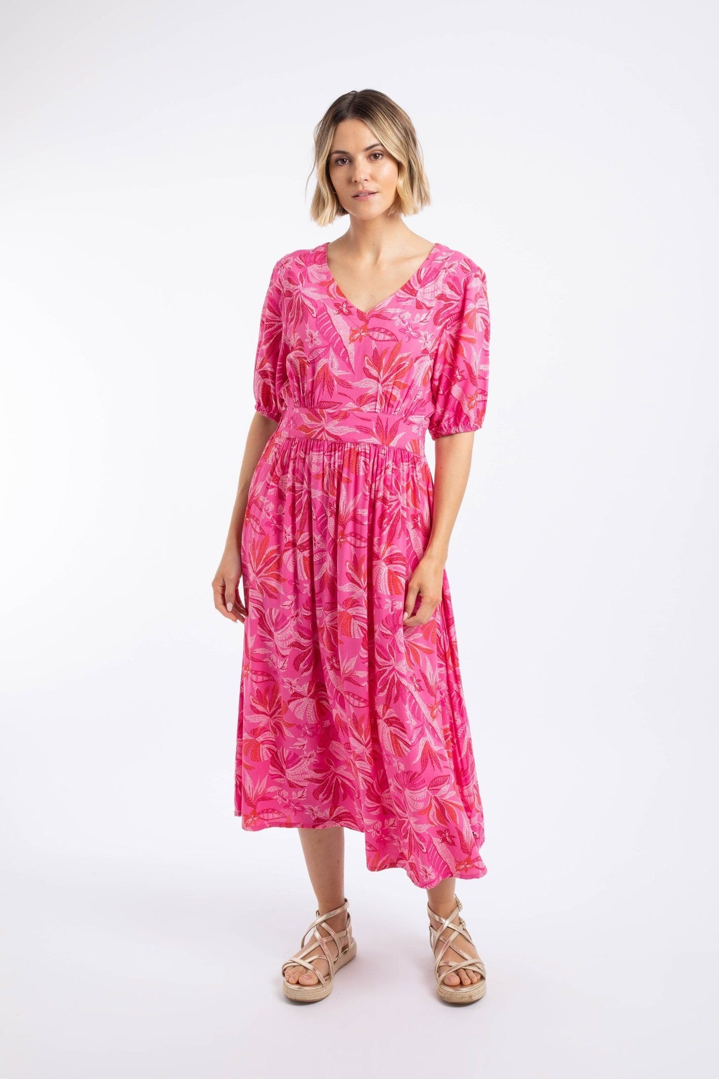 Weird Fish Weird Fish Women's Dilsha Printed Midi Dress in Bright Pink - 4