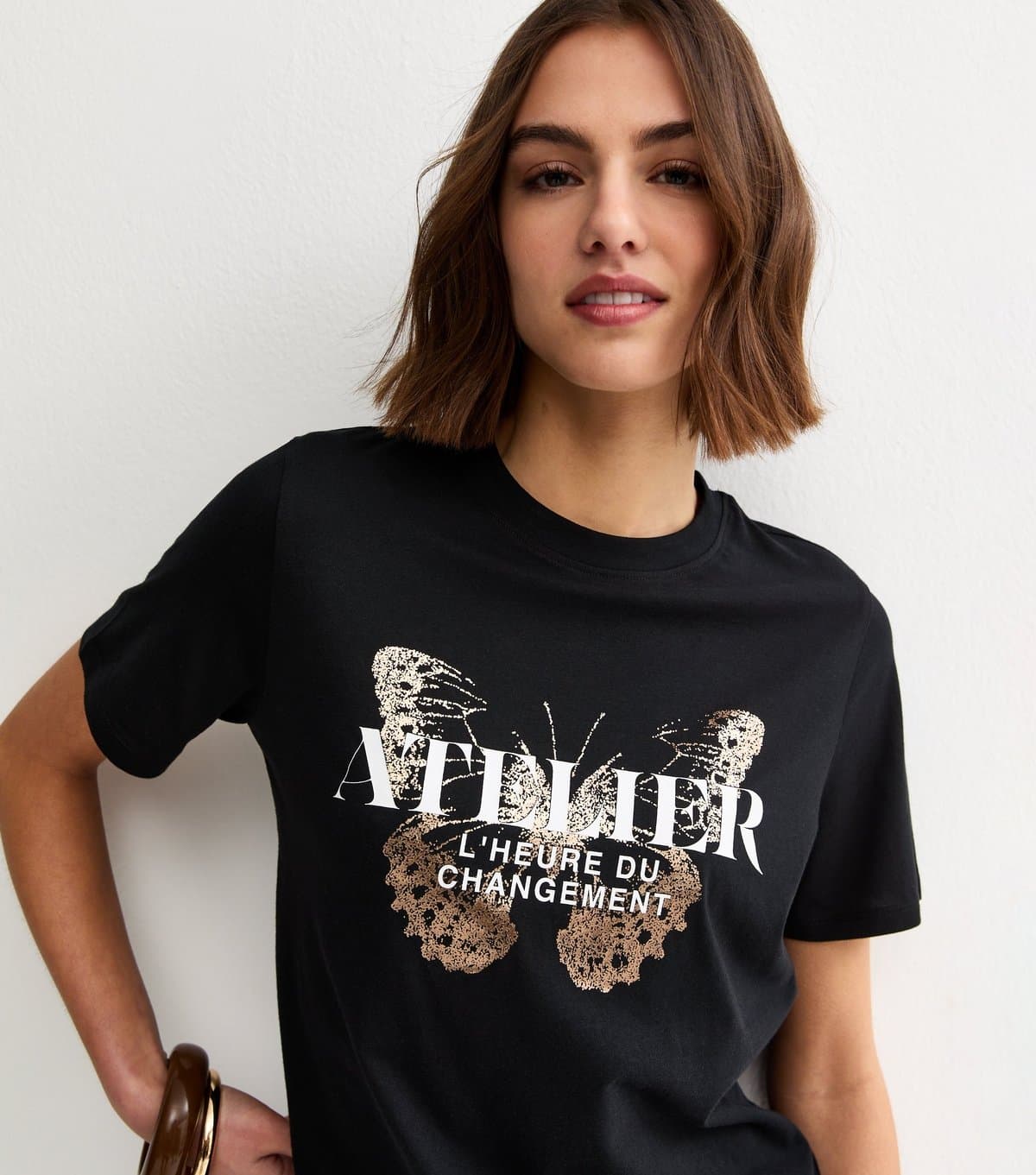 New Look Women's Black Foil Butterfly Relaxed T-Shirt New Look