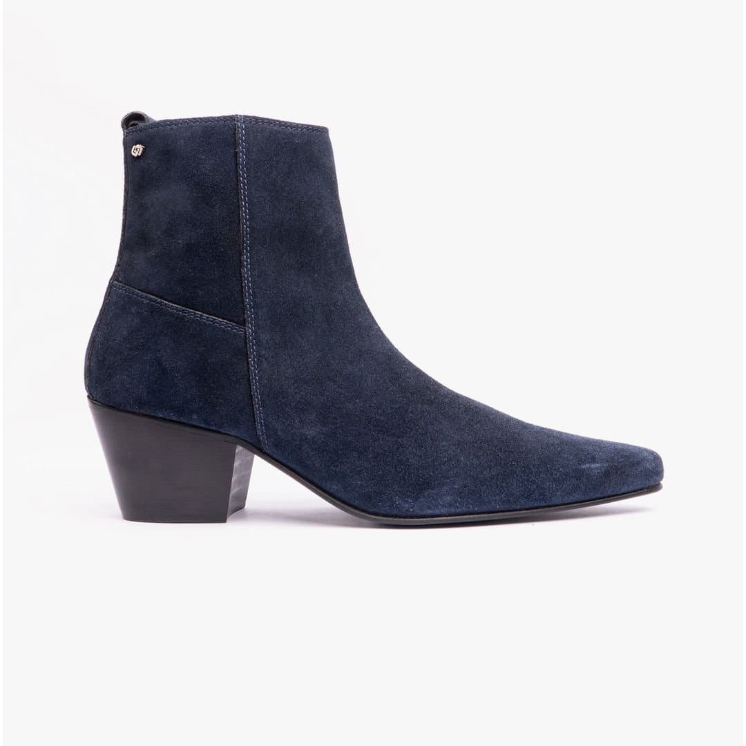 Club Cubano Club Cubano Men's Lennon Suede Zip Cuban Heel Ankle Boots in Navy