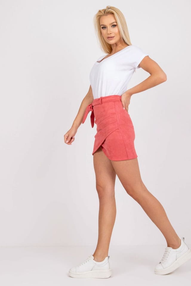 Love Lace Love Lace Women's Asymmetrical Front Short Skirt With Tie Belt in Pink - 2