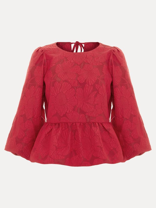 Phase Eight Phase Eight Women's Ellis Peplum 3/4 Sleeve Hem Top in Scarlet - 2
