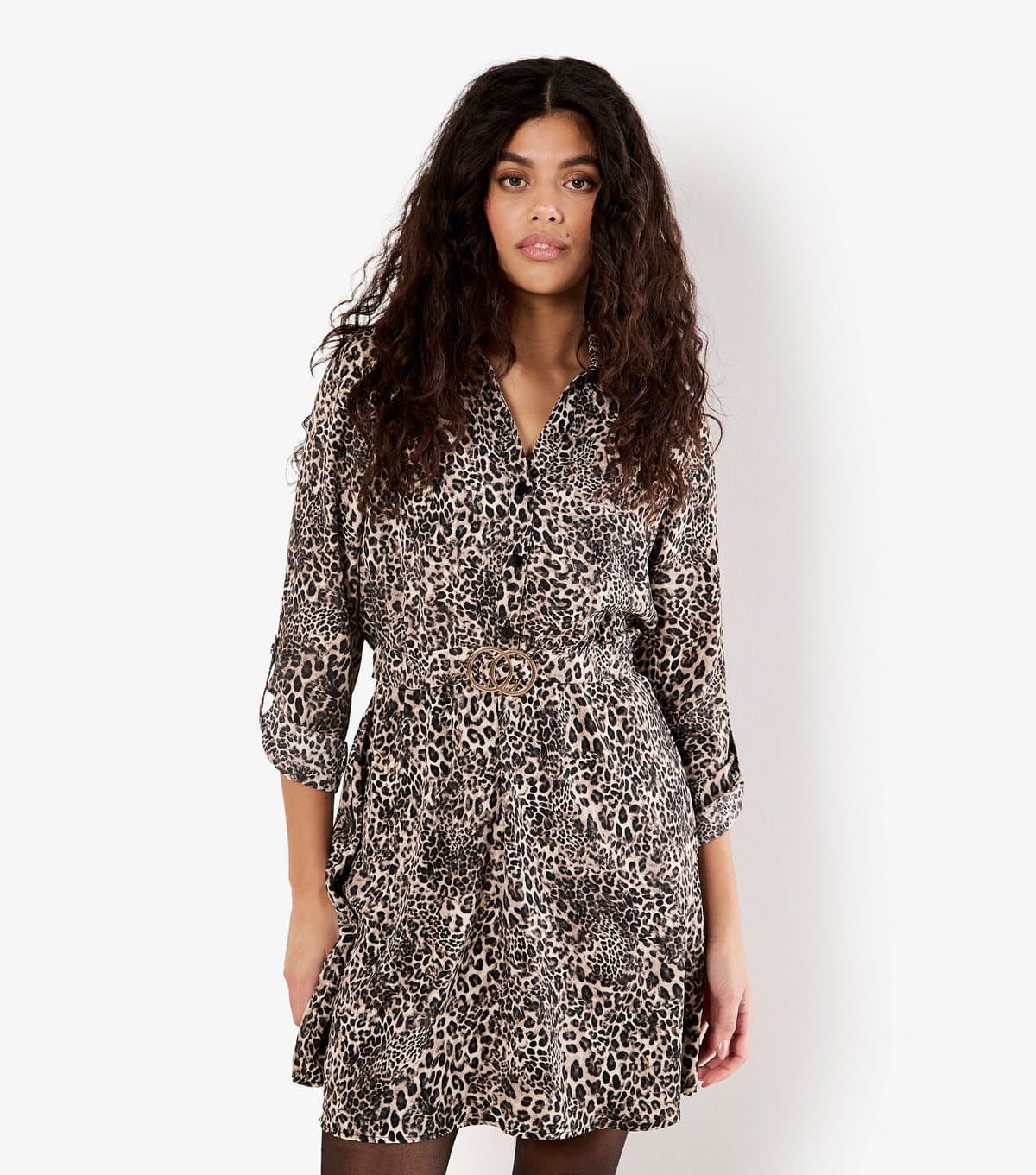 Apricot Women's Black Leopard Print Belt Shirt Mini Dress Apricot New Look