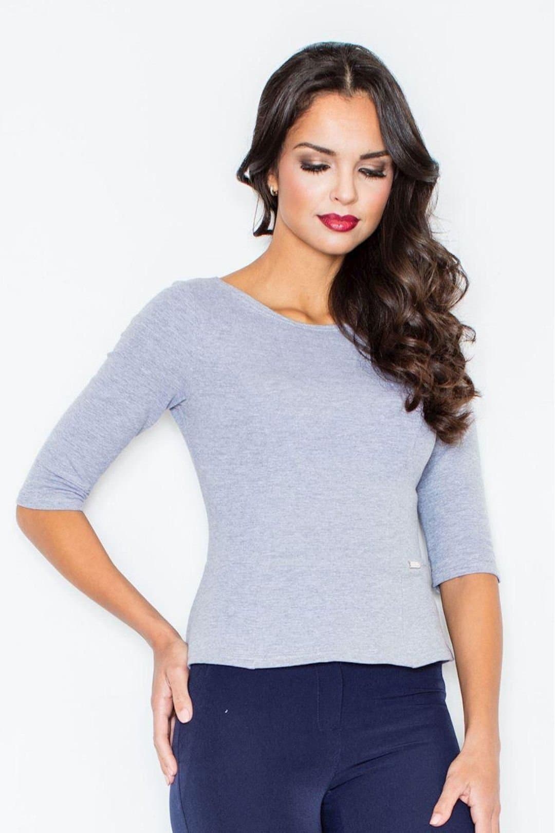 Love Lace Love Lace Women's Classic Fitted 3/4 Basque Blouse in Grey