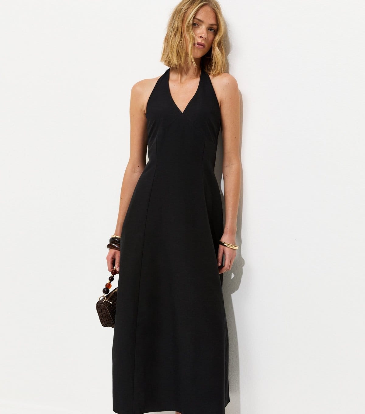 New Look Black Cotton Rich Halter Neck Midi Dress