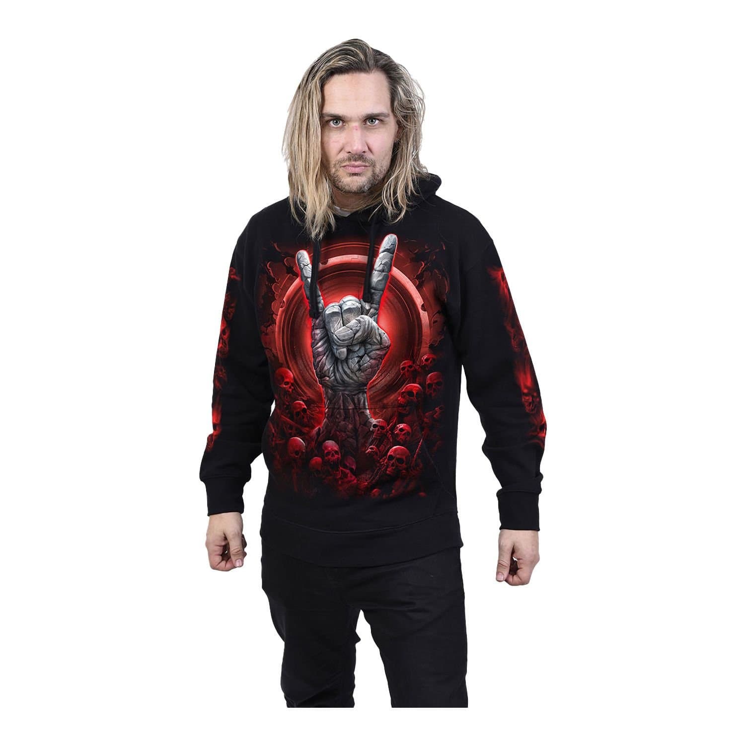 Spiral Direct Spiral Direct Men's Tomb Of Rock Back & Sleeve Print Pull Over Hoodie in Black