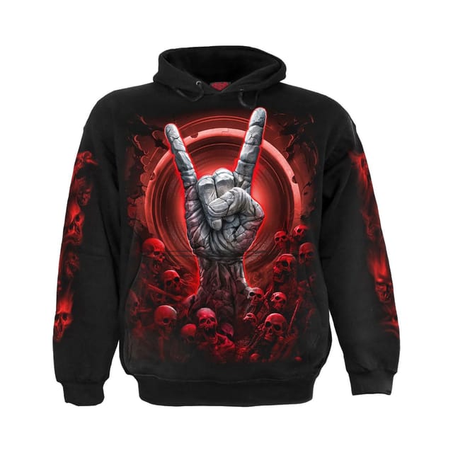 Spiral Direct Spiral Direct Men's Tomb Of Rock Back & Sleeve Print Pull Over Hoodie in Black - 2