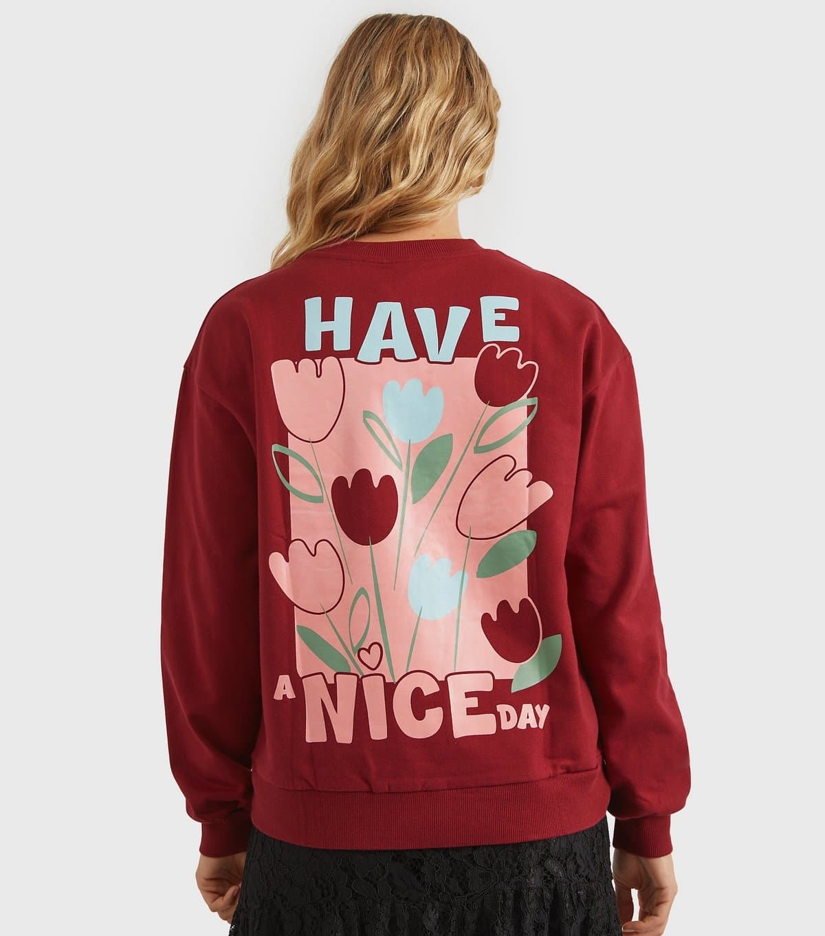 Custard Women's Clothing Burgundy Have A Nice Day Sweatshirt Custard New Look